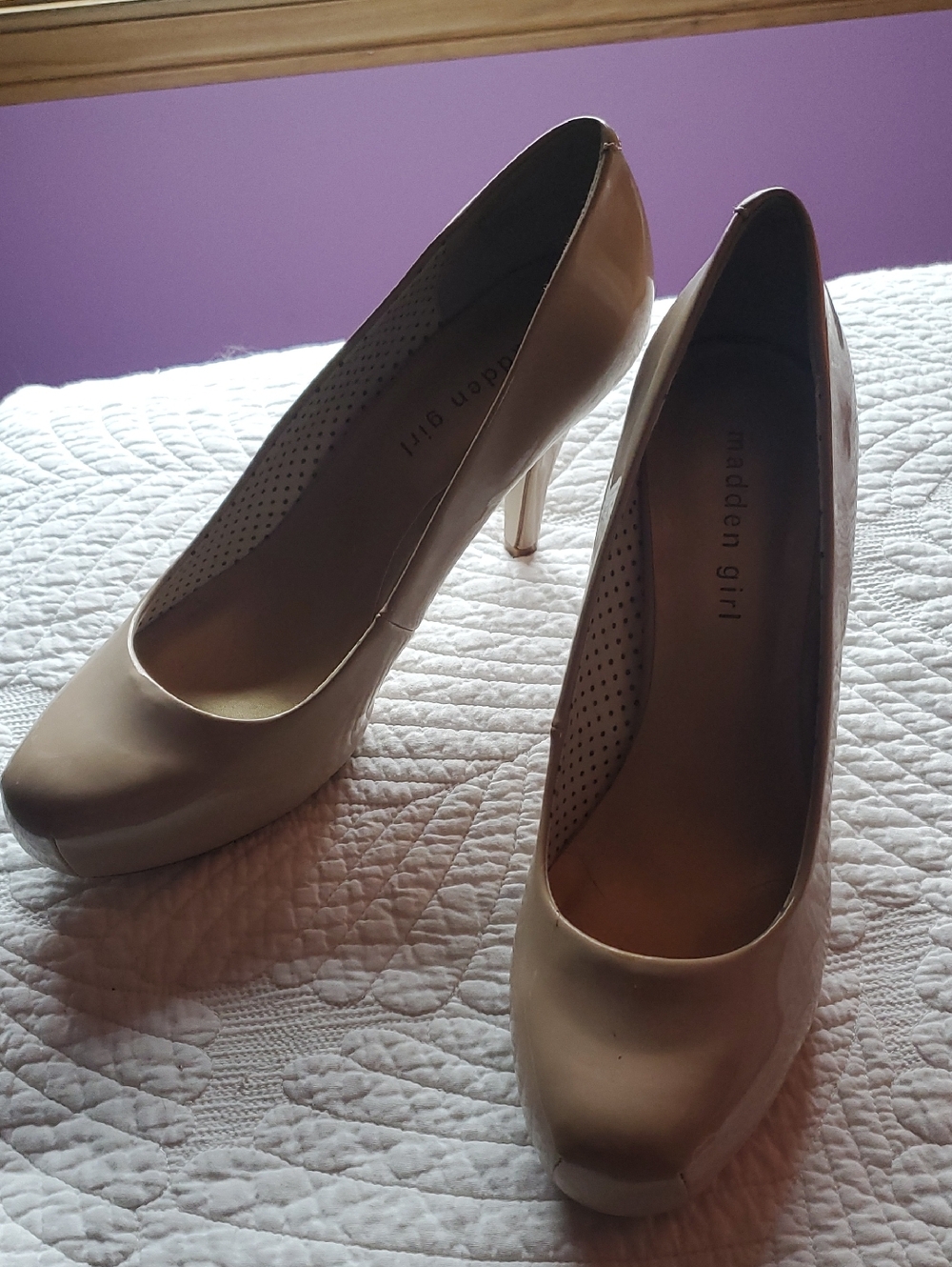Madden Girl Cream Patent High Heel Pumps